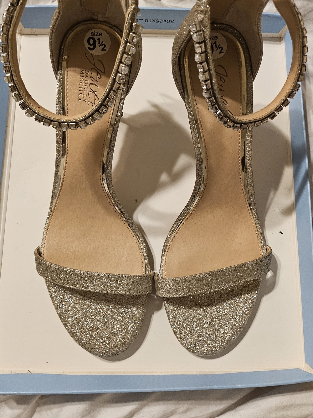Badgley Mischka Sparkling Gold Ankle-Strap Heels